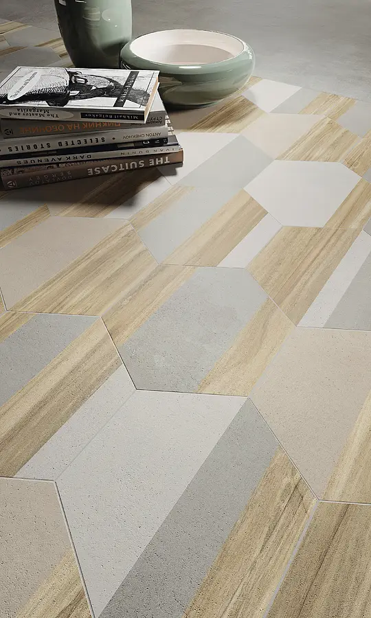 Background tile, Effect wood,concrete, Color multicolor, Glazed porcelain stoneware, 18.2x21 cm, Finish antislip