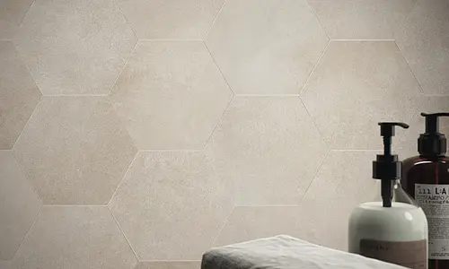 Grundflise, Effekt beton, Farve beige, Glaseret porcelænsstentøj, 18.2x21 cm, Overflade skridsikker