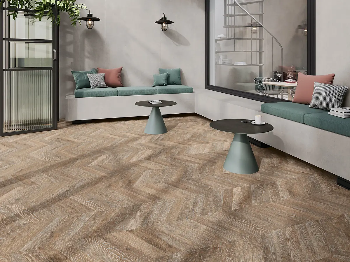 Background tile, Effect wood, Color brown, Glazed porcelain stoneware, 8.5x44 cm, Finish matte