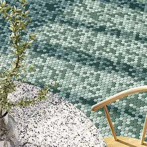Mosaik, Färg grön, Glaserad granitkeramik, 30x30 cm, Yta halksäker