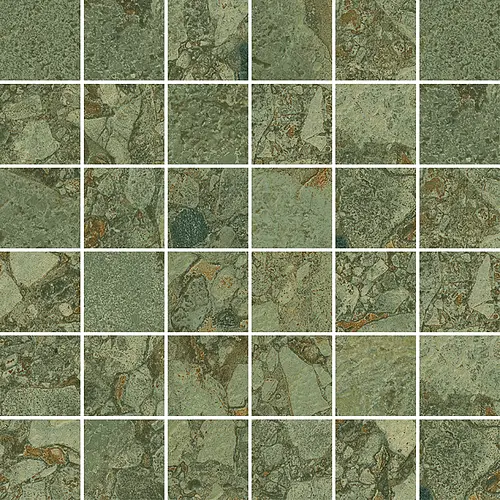 Arcana Tiles, Black&Cream, Green Mosaic Giada