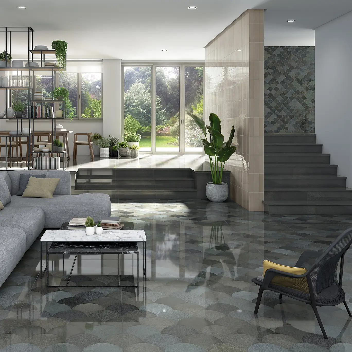 Background tile, Effect stone,other stones, Color green,grey,black, Glazed porcelain stoneware, 79.3x79.3 cm, Finish polished