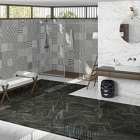 Background tile, Effect stone, Color black, Glazed porcelain stoneware, 59.3x59.3 cm, Finish glossy