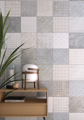 Effect stone, Color beige,grey, Style patchwork, Background tile, Ceramics, 33.3x100 cm, Finish matte