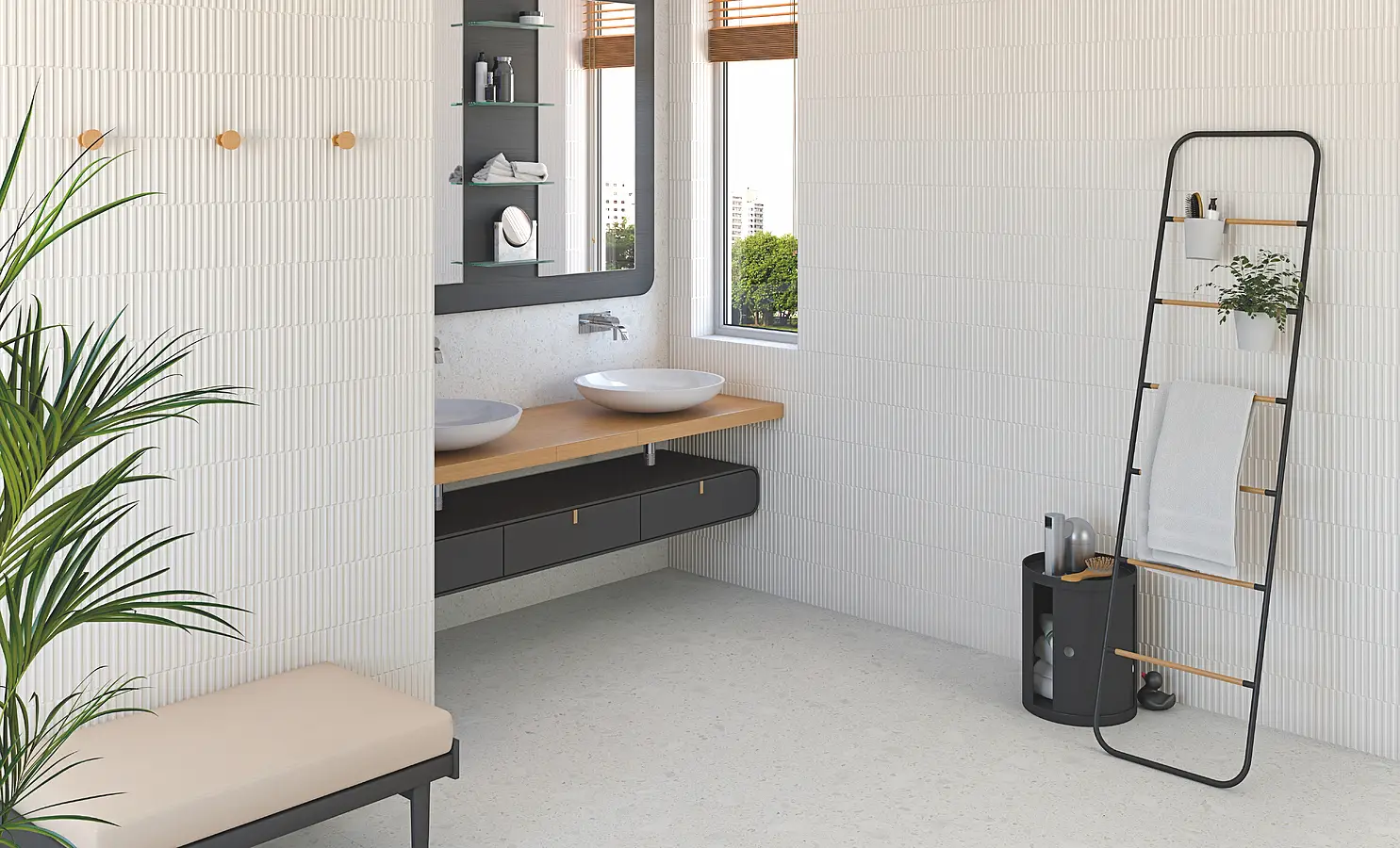 Azulejo de fundo, Efeito marmorite, Cor branco, Grés porcelânico vidrado, 80x80 cm, Superfície antiderrapante