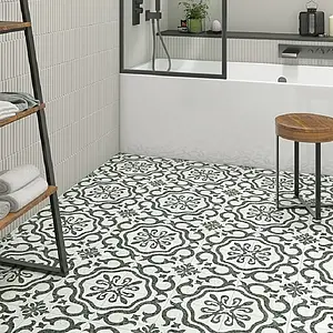 Effect terrazzo, Color black & white, Background tile, Glazed porcelain stoneware, 20x20 cm, Finish matte