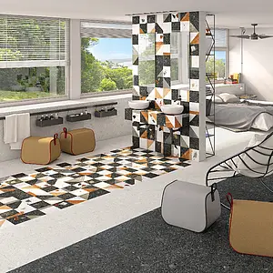 Effekt terrazzo, Farve sort, Grundflise, Glaseret porcelænsstentøj, 80x80 cm, Overflade skridsikker