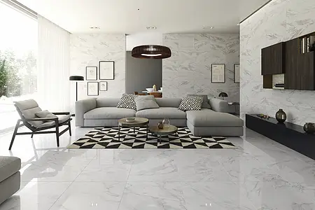 Background tile, Effect stone,carrara, Color white, Glazed porcelain stoneware, 60x60 cm, Finish glossy
