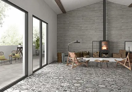 Carrelage, Effet imitation carreaux de ciment, Teinte grise, Style patchwork, Grès cérame émaillé, 60x60 cm, Surface mate