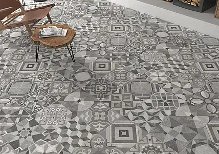 Background tile, Effect faux encaustic tiles, Color grey, Style patchwork, Glazed porcelain stoneware, 60x60 cm, Finish matte