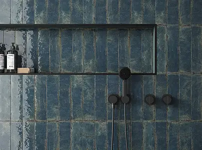 Piastrella di fondo, Effetto cemento, Colore blu, Stile zellige, Ceramica, 7x28 cm, Superficie lucida