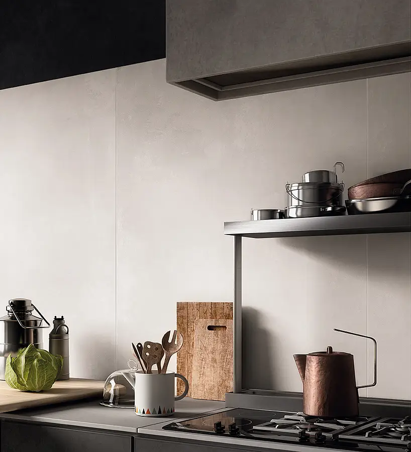 Background tile, Effect concrete, Color grey,white, Glazed porcelain stoneware, 120x280 cm, Finish antislip