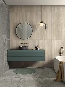Background tile, Effect stone,travertine, Color beige, Unglazed porcelain stoneware, 120x280 cm, Finish antislip