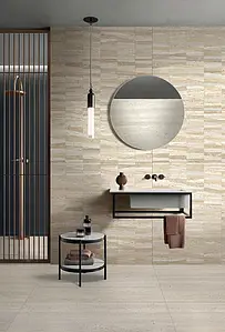 Background tile, Effect stone,travertine, Color beige, Unglazed porcelain stoneware, 60x120 cm, Finish antislip