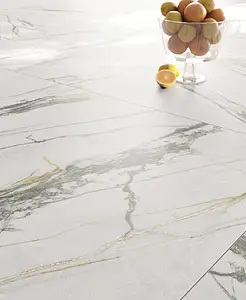 Piastrella di fondo, Effetto pietra,calacatta, Colore bianco, Gres porcellanato smaltato, 60x60 cm, Superficie lappata