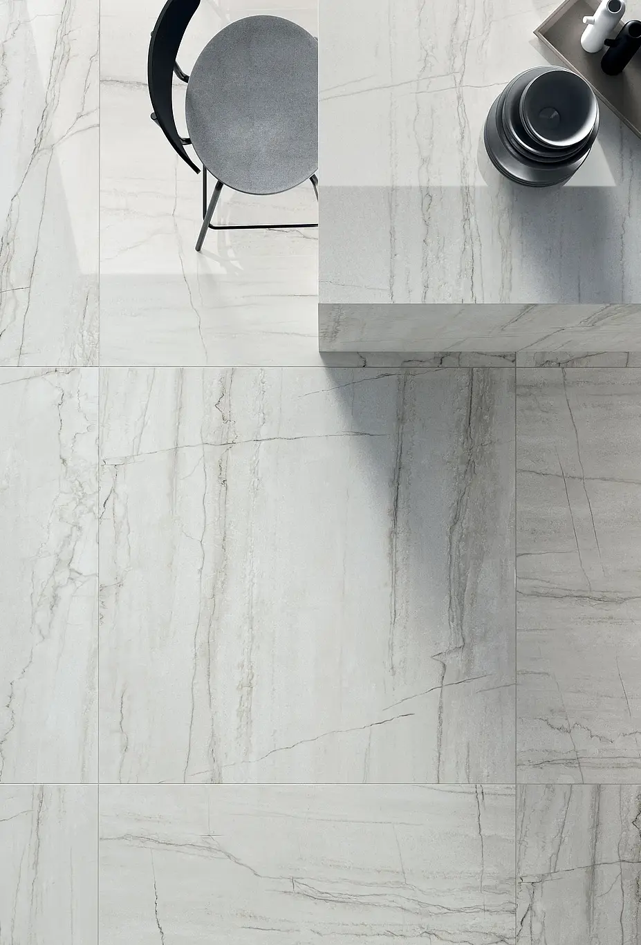 Background tile, Effect stone,other marbles, Color white, Unglazed porcelain stoneware, 120x280 cm, Finish polished