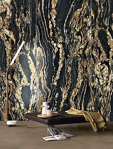 Grundflise, Effekt sten,other marbles, Farve sort, Glaseret porcelænsstentøj, 120x280 cm, Overflade poleret