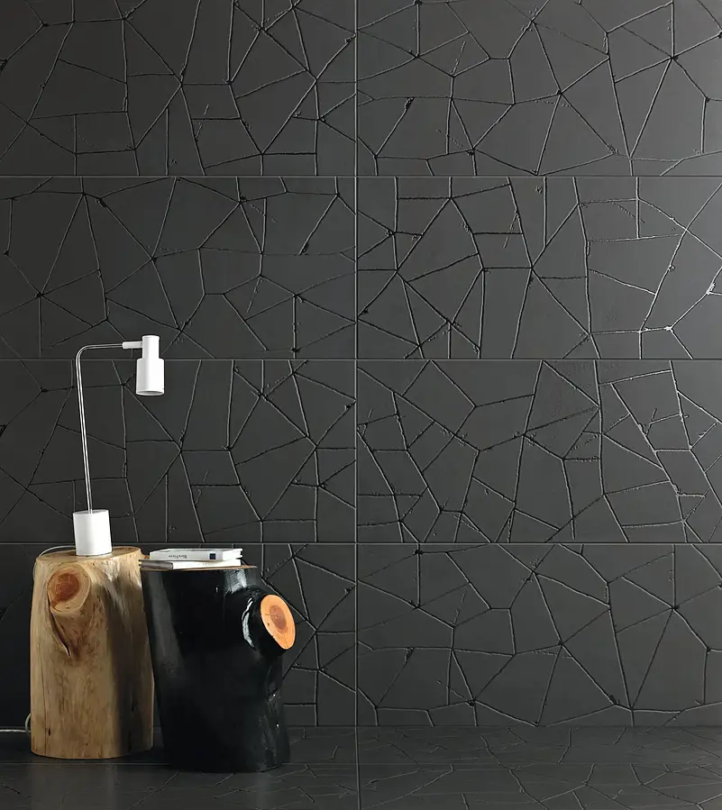 Decorative piece, Effect crackle glaze, Color black, Glazed porcelain stoneware, 40x80 cm, Finish matte
