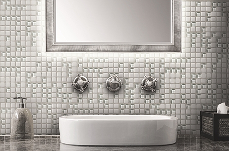 Mosaico, Colore bianco, Vetro, 30.5x30.5 cm, Superficie opaca