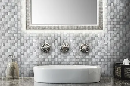Mosaico, Efecto metal, Color blanco, Cristal, 28x28 cm, Acabado brillo