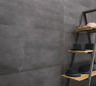 Grundflise, Effekt beton, Farve sort, Glaseret porcelænsstentøj, 59.5x119.2 cm, Overflade skridsikker