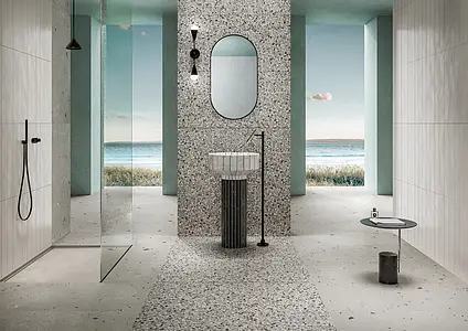 Background tile, Effect concrete, Color grey, Glazed porcelain stoneware, 59.5x119.2 cm, Finish antislip