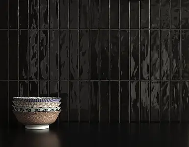 Piastrella di fondo, Effetto unicolore, Colore nero, Ceramica, 5x25 cm, Superficie lucida