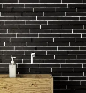 Background tile, Effect brick,unicolor, Color black, Ceramics, 5x25 cm, Finish matte