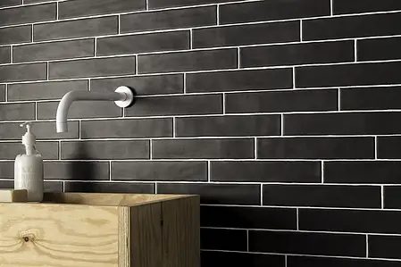 Background tile, Effect brick,unicolor, Color black, Ceramics, 5x25 cm, Finish matte