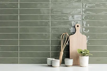 Background tile, Effect unicolor, Color green, Ceramics, 5x25 cm, Finish glossy