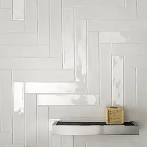 Piastrella di fondo, Effetto mattone,unicolore, Colore bianco, Ceramica, 5x25 cm, Superficie opaca