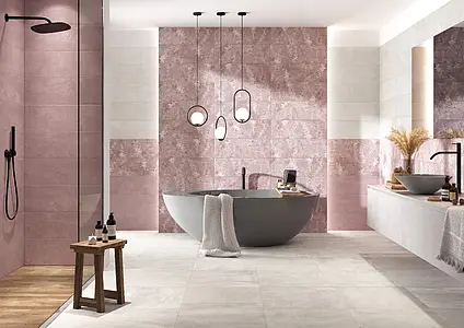 Piastrella di fondo, Effetto cemento,unicolore, Colore rosa, Ceramica, 25x75 cm, Superficie opaca