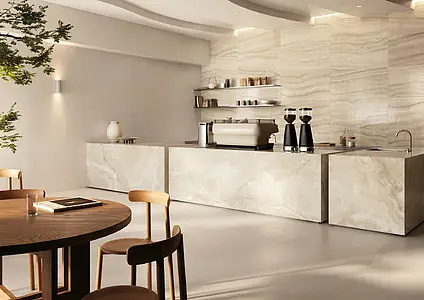 Background tile, Effect onyx, Color beige, Glazed porcelain stoneware, 120x280 cm, Finish Honed