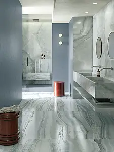 Background tile, Effect onyx, Color sky blue, Glazed porcelain stoneware, 120x280 cm, Finish Honed