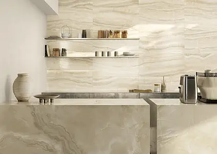 Background tile, Effect onyx, Color beige, Glazed porcelain stoneware, 60x120 cm, Finish semi-polished