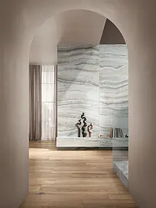 Background tile, Effect onyx, Color sky blue, Glazed porcelain stoneware, 60x120 cm, Finish semi-polished