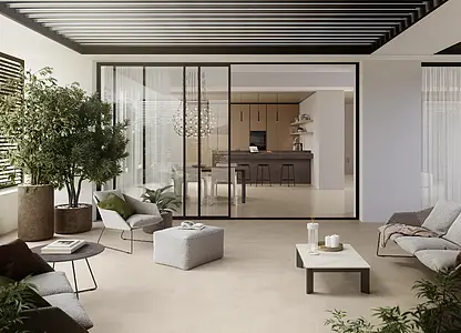 Grundflise, Effekt beton, Farve beige, Uglaseret porcelænsstentøj, 120x120 cm, Overflade skridsikker