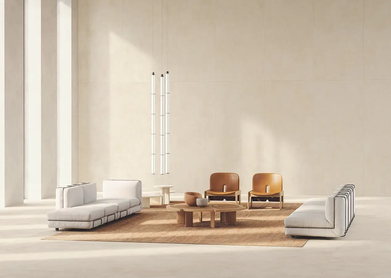 Background tile, Effect concrete, Color beige, Unglazed porcelain stoneware, 120x120 cm, Finish antislip