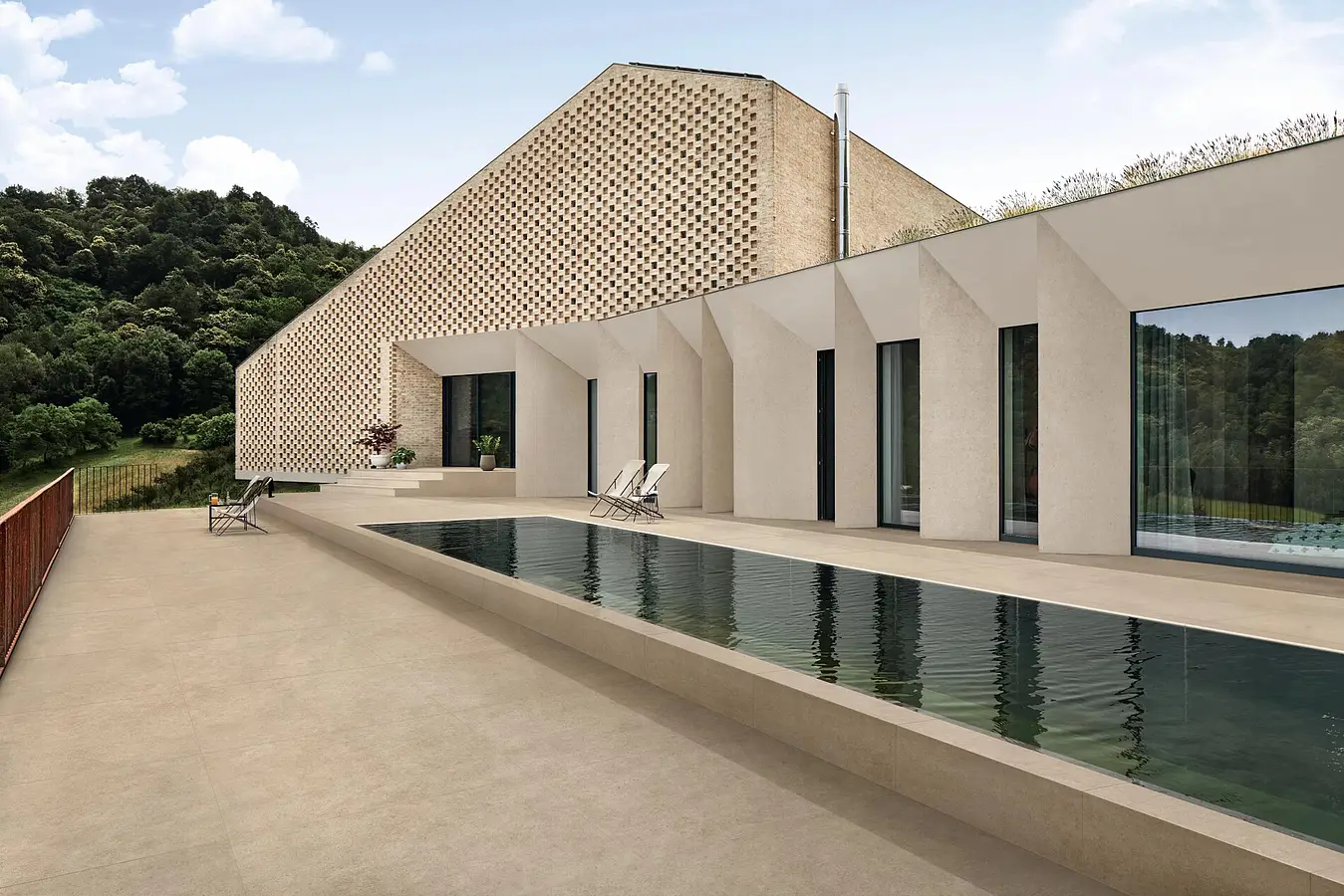 Background tile, Effect other stones, Color beige, Unglazed porcelain stoneware, 120x120 cm, Finish antislip