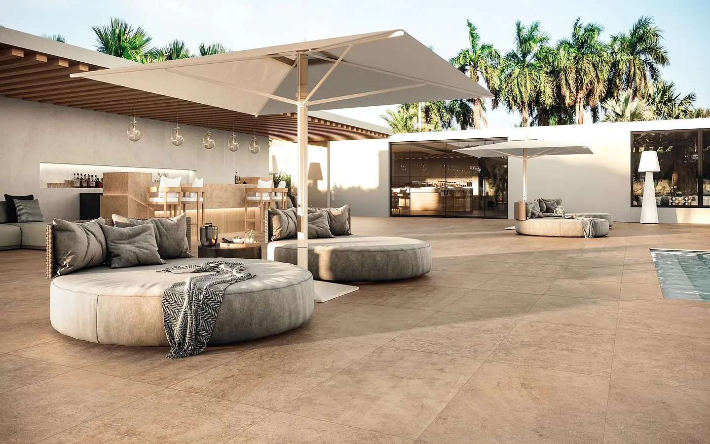 Background tile, Effect limestone, Color beige, Unglazed porcelain stoneware, 120x278 cm, Finish matte