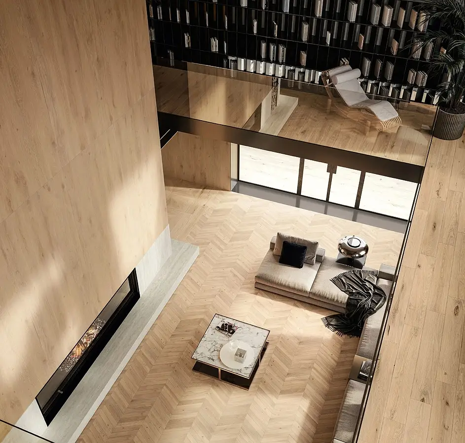 Background tile, Effect wood, Color beige, Unglazed porcelain stoneware, 120x278 cm, Finish matte