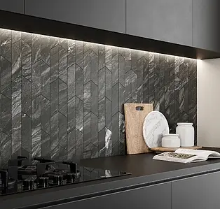 Mosaic tile, Effect other marbles, Color black, Unglazed porcelain stoneware, 17.5x46.3 cm, Finish matte