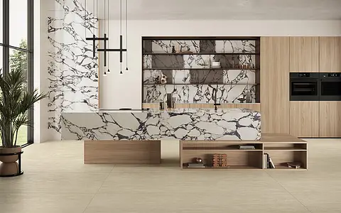 Background tile, Effect calacatta, Color white, Glazed porcelain stoneware, 160x320 cm, Finish semi-polished