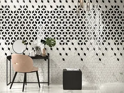 Grundflise, Effekt calacatta, Farve hvid, Uglaseret porcelænsstentøj, 120x120 cm, Overflade Sleben