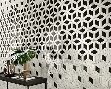Mosaik flise, Effekt calacatta,anden marmor, Farve sort-hvid, Stil designer, Uglaseret porcelænsstentøj, 46.6x284.6 cm, Overflade poleret