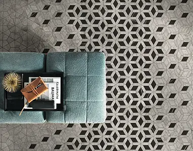 Mosaik flise, Effekt anden marmor, Farve grå,sort, Stil designer, Uglaseret porcelænsstentøj, 46.6x284.6 cm, Overflade poleret