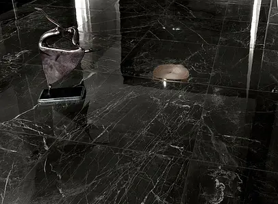 Background tile, Effect stone,other marbles, Color black, Unglazed porcelain stoneware, 60x60 cm, Finish semi-polished