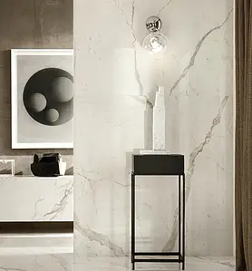 Background tile, Effect stone,calacatta, Color white, Unglazed porcelain stoneware, 75x150 cm, Finish polished
