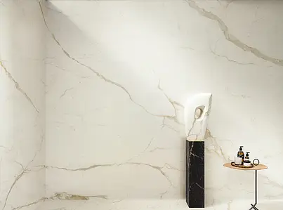 Background tile, Effect stone,calacatta, Color white, Unglazed porcelain stoneware, 120x278 cm, Finish Honed