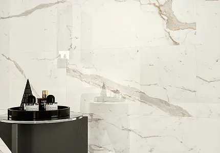 Bakgrundskakel, Textur sten,calacatta, Färg vit, Oglaserad granitkeramik, 40x80 cm, Yta blank